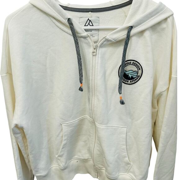 Alpine Design White Cropped Hoodie Womens L Full Zip Embroidered Logo Sweatshirt - Picture 1 of 4